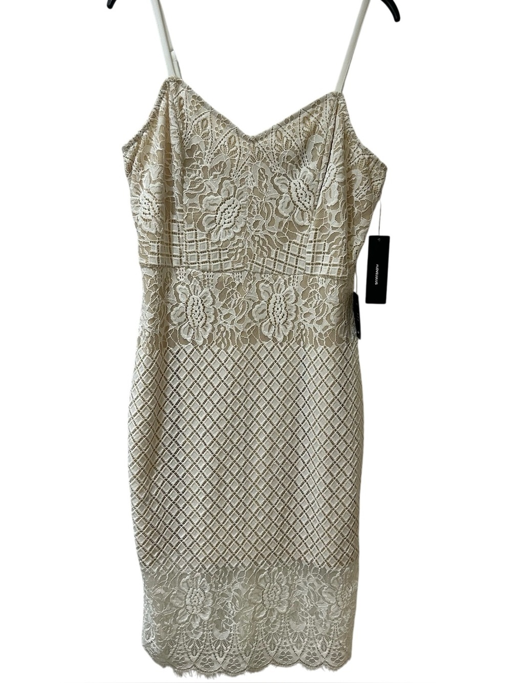 NWT Lulu's Cream Lace Spaghetti-Strap  Dress with Floral Overlay size L